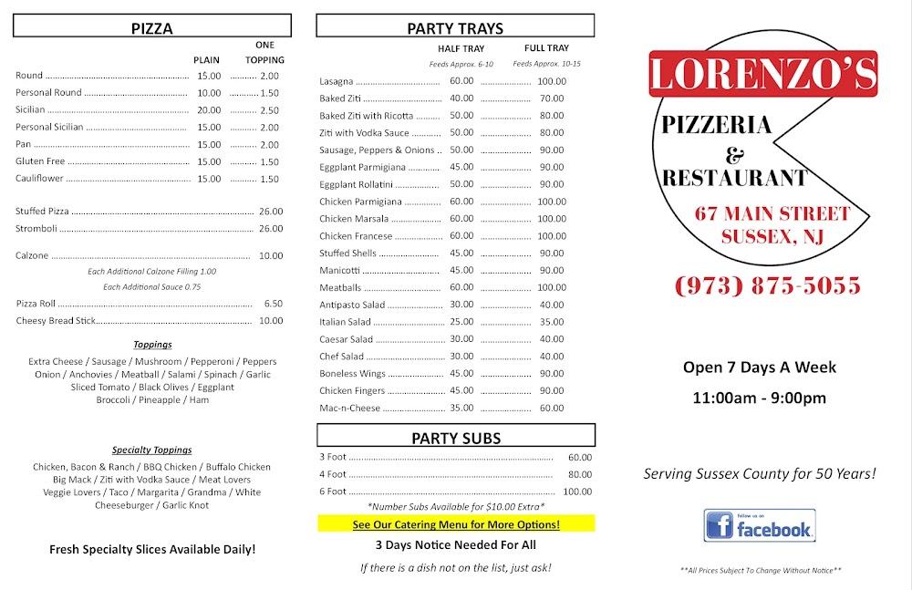 Lorenzo's Pizzeria & Restaurant Menu image 2
